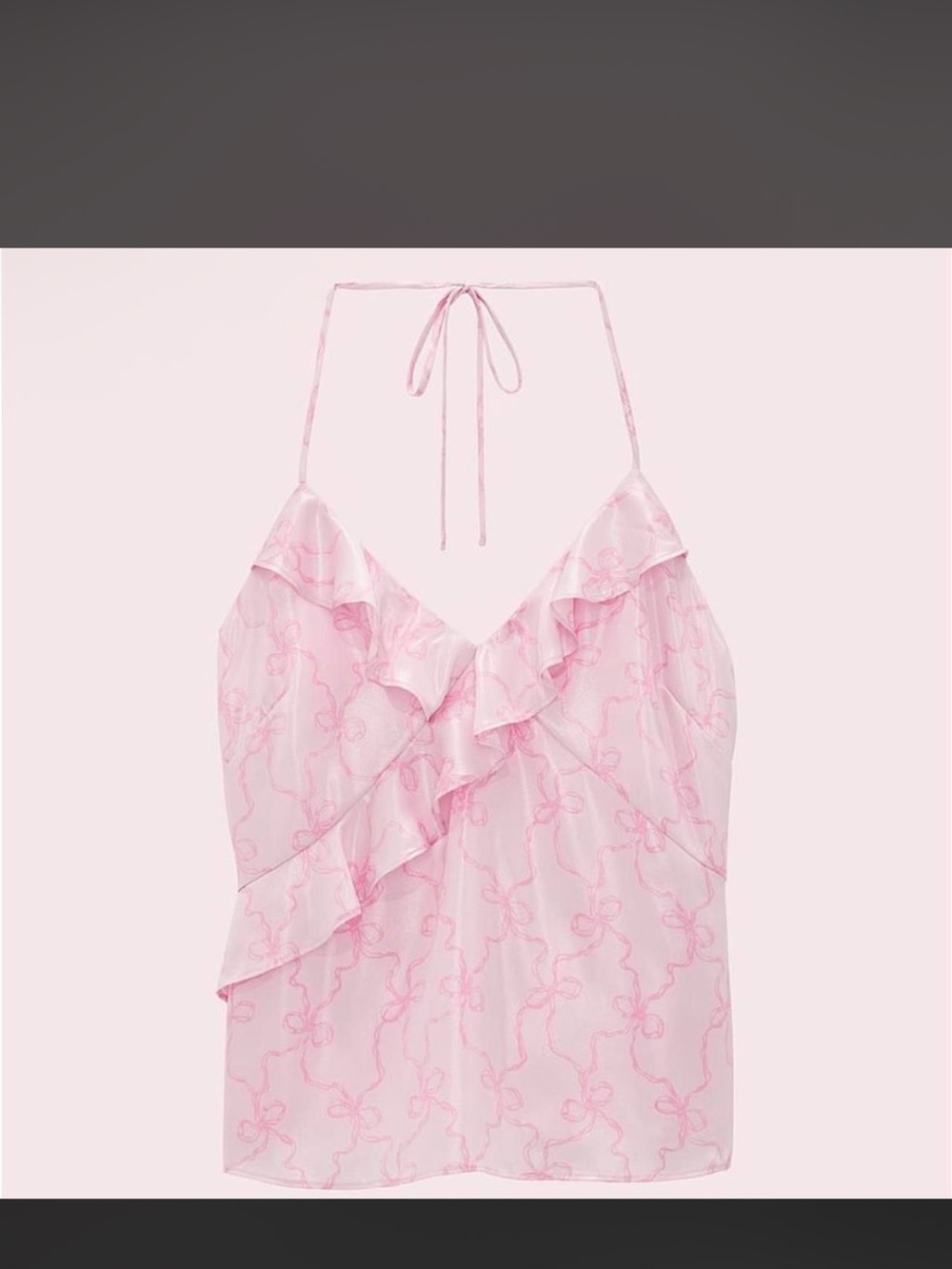 PINK x LoveShackFancy Satin Pink Ruffle Halter Cami